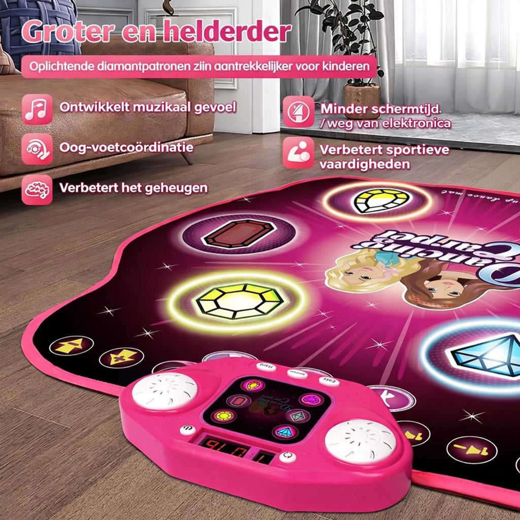 Dansmat – Bluetooth Muziekmat – Dans en Muziekspel – Interactief Danspad met LED Display & 27 Niveaus – Instelbaar Volume & Geheugenspel – Vanaf 3 Jaar