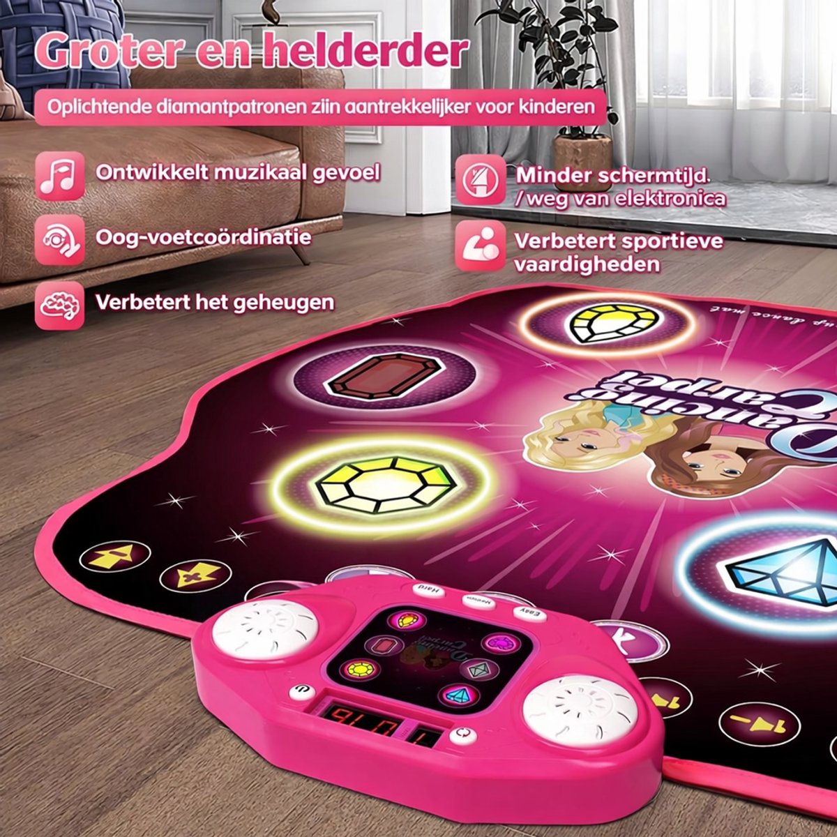 Dansmat – Bluetooth Muziekmat – Dans en Muziekspel – Interactief Danspad met LED Display & 27 Niveaus – Instelbaar Volume & Geheugenspel – Vanaf 3 Jaar