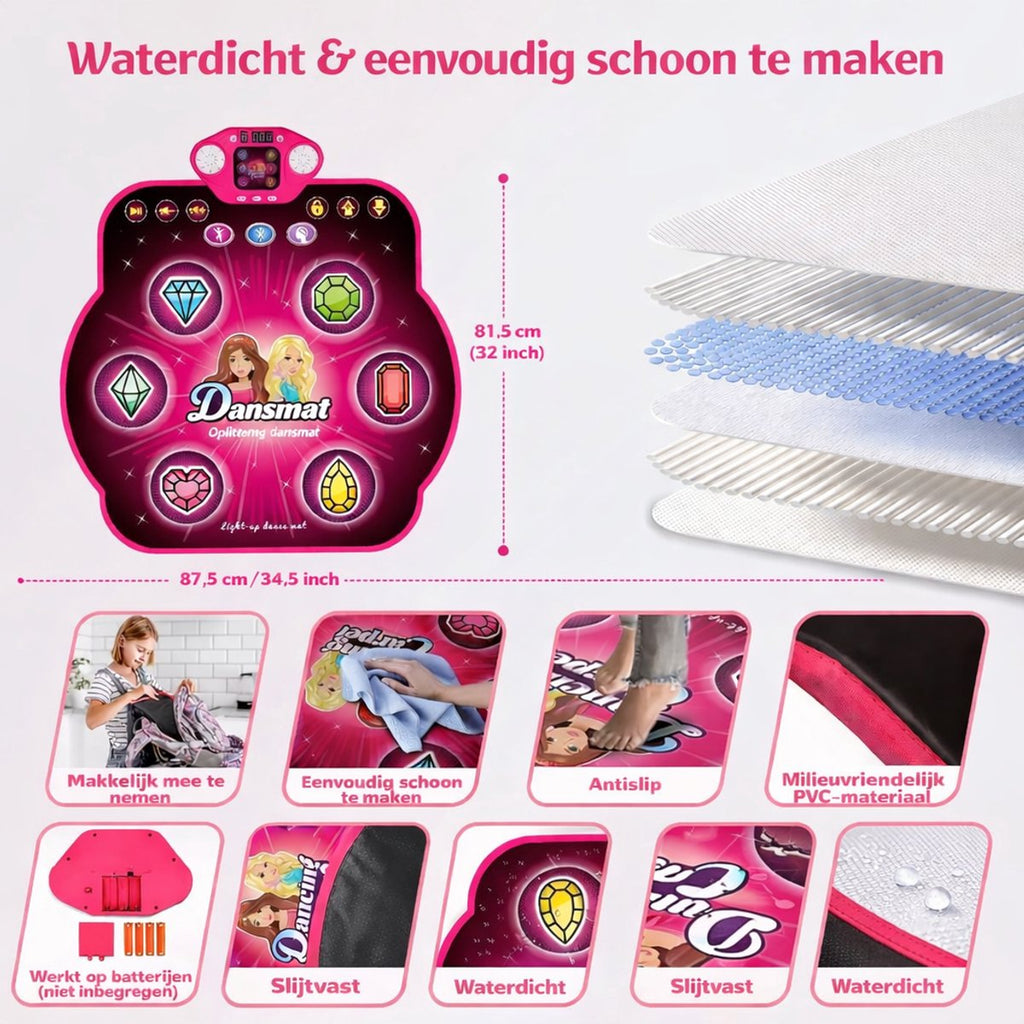 Dansmat – Bluetooth Muziekmat – Dans en Muziekspel – Interactief Danspad met LED Display & 27 Niveaus – Instelbaar Volume & Geheugenspel – Vanaf 3 Jaar