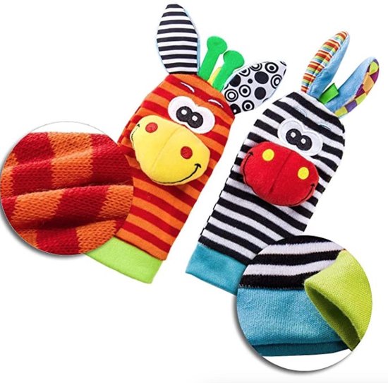 Jumalu Baby rammelaar set | Baby rammelaar sokken en rammelaar armbanden|4-delig rammelaar set | voor de allerkleinste |Pols- en Voetrammelaar set| 0 t/m 24 maanden