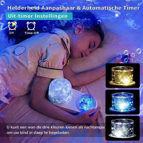 Kinder Sterren- & Oceaanprojector Nachtlampje – Galaxy Projector met 6 Projecties, 12 Kleuren & USB-C – Sterrenhemel voor Kinderen