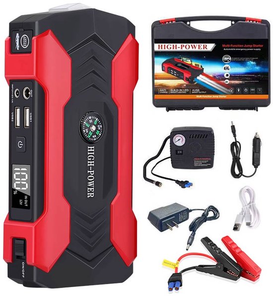 Auto Jumpstarter 12V Powerbank met lucht Compressor & LED – Noodstarter voor Auto, 12000mAh, 600A Piekstroom