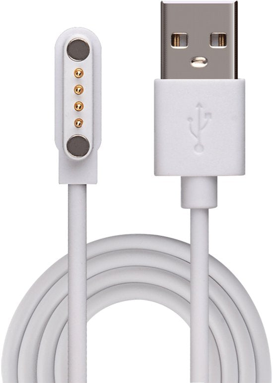 Oplaadkabel GPS Horloge Kind – USB Oplader voor Kinder Smartwatch – 4-Pin Magnetische Oplader – Wit